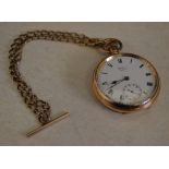 Waltham USA gold plated pocket watch on a gold plated watch chain