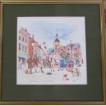 Watercolour of Corn Exchange Grimsby by Colin Carr signed and dated 1982 35 cm x 35 cm (size