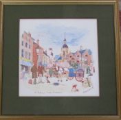 Watercolour of Corn Exchange Grimsby by Colin Carr signed and dated 1982 35 cm x 35 cm (size