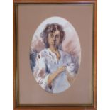 Framed watercolour of a young woman by John Landrey 33 cm x 42.