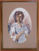 Framed watercolour of a young woman by John Landrey 33 cm x 42.