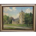 Oil on board of All Saints Church Waltham by Clive Browne 47 cm x 37.