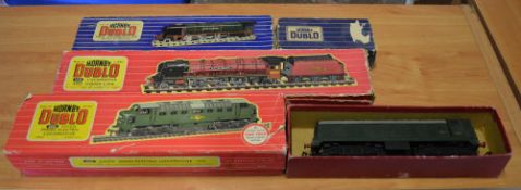 Vintage Hornby Dublo locomotives with tatty boxes including 2232 Co-Co Diesel Electric locomotive