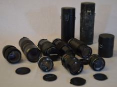 Quantity of camera lenses, mainly OM fit, including Olympus, Bell & Howell,