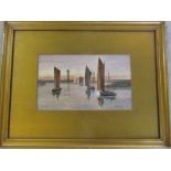 Watercolour of Whitby Harbour by Sam Varley signed and date 1917 44.5 cm x 34.