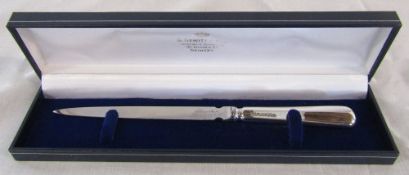 Silver letter opener Sheffield 2000 in presentation case from G Hewitt & Son, Grimsby weight 1.