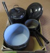 Box of black enamel pans