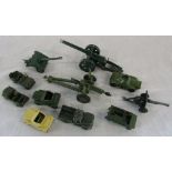 Various playworn Dinky and Britains military vehicles etc