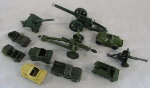 Various playworn Dinky and Britains military vehicles etc