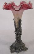 Pewter and glass vase with stylized leaves and flowers design H 31 cm