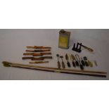 12 bore barrel brush, powder tin, brushes & mop, chamber cleaning brush,