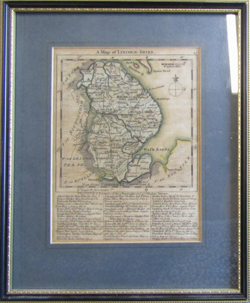 Framed map of Lincolnshire 23 cm x 28 cm (size including frame)