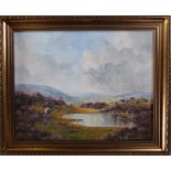 Gilt framed oil on board of sheep and heather by Lewis Creighton (1918-1996) 60 cm x 50 cm (size