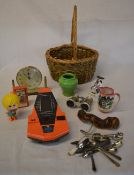 Mixed lot including small wicker basket, opera glasses,