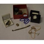 Various costume jewellery including a Beverly Hills Polo Club watch and a silver gate padlock