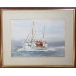 Framed watercolour of a Grimsby Trawler GY201 48.