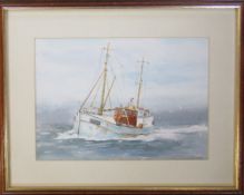 Framed watercolour of a Grimsby Trawler GY201 48.