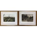 Pair of framed fox hunting prints 'After a good day' & 'with a scent breast-high' by George Wright