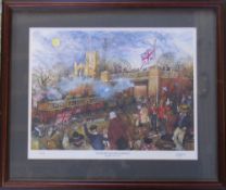 Framed limited edition Colin Carr '150 years of the railways Grimsby 1848-1998' signed and numbered