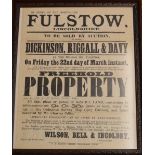 Framed Dickinson, Riggall & Davy 'Fulstow' freehold property auction poster, Louth 12th March,