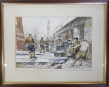 Framed watercolour of Grimsby Docks by John Hotson signed and dated 91 48.