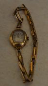 Ladies 9ct gold body & strap Everite wristwatch, total approx weight 14.