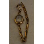 Ladies 9ct gold body & strap Everite wristwatch, total approx weight 14.