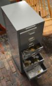 Large filing cabinet full of watchmakers parts including quantity of crystals, enamel dials,