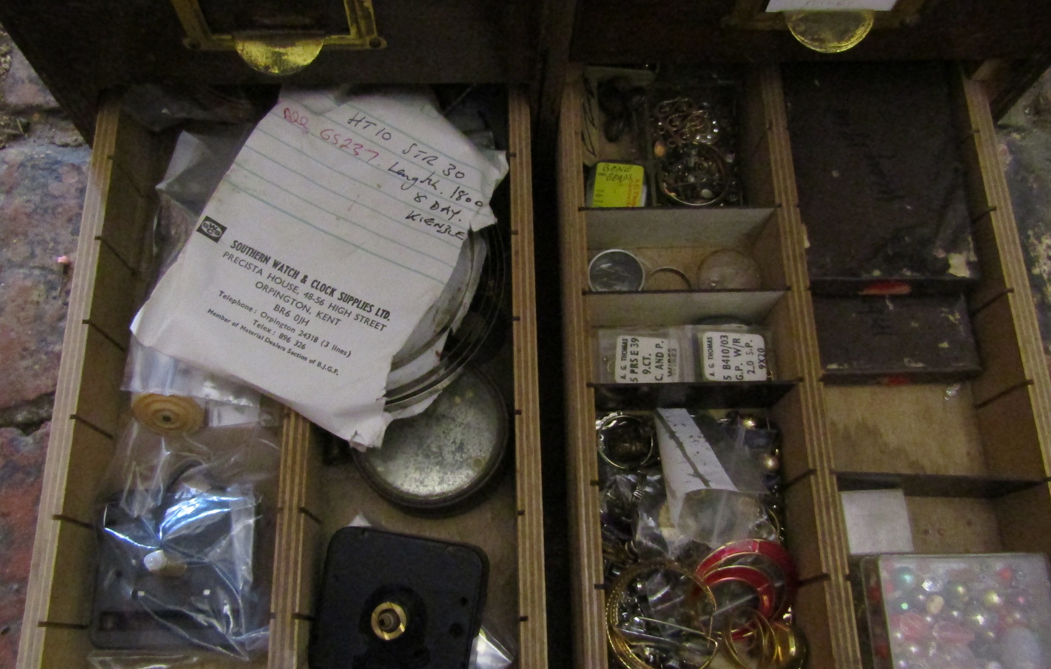 Watchmakers cabinet including mainsprings, watch movements, lathe tools, gravers, washers, - Image 3 of 11