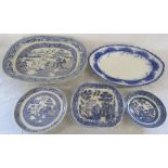 Various blue and white ceramics inc meat dishes and cake stand
