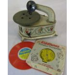 Mid 20th century German tinplate clockwork toy gramophone player, with key,