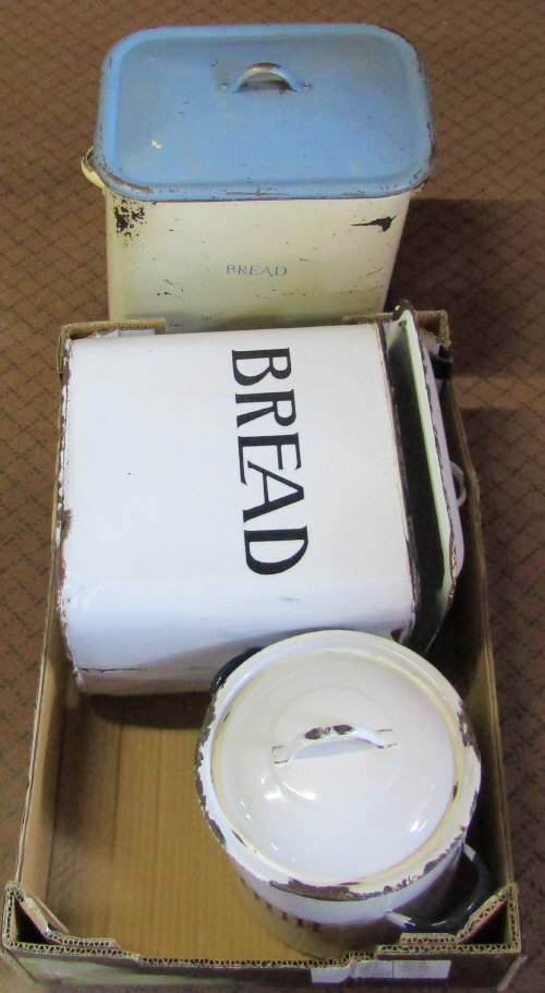 Vintage enamel bread and flour bins