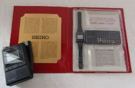 Seiko UC-3000 series memo diary wrist watch in original folder & Casio TV-430 LCD pocket colour