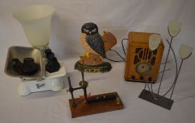 Scales and weights, cast iron doorstop, modern radio,