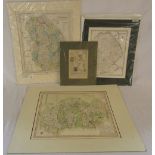 4 19th century maps of Lincolnshire inc road map of Market Rasen (Rasin) to Grimsby