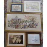 Assorted pen and ink drawings inc Falkland Palace Fife by C Fawcett,