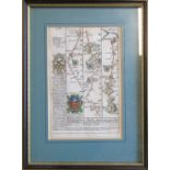 Double sided framed strip/road map relating to Grimsby to Market Rasen and Lincoln to Nottingham
