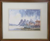 Framed pen and ink drawing by Grimsby/Cleethorpes artist Leslie R Treacher 45 cm x 37 cm (size