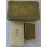 Princess Mary WWI 1914 Christmas tin with Christmas card & a trench art match box holder engraved