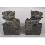 Pair of Oriental stone lion figures H 8 cm