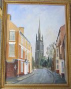 Gilt framed oil on board of Westgate and St James's Church by Paul Haigh 71 cm x 89 cm (size