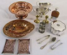 Various Arts & Crafts style copper dishes,