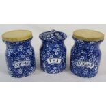 3 Burleigh ware 'Calico' pattern storage jars (sugar with small chip to inside rim)