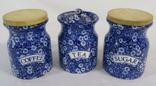 3 Burleigh ware 'Calico' pattern storage jars (sugar with small chip to inside rim)