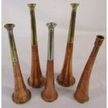 5 copper hunting horns inc one by Swaine & Adeney,