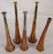 5 copper hunting horns inc one by Swaine & Adeney,