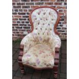 Late Victorian button back arm chair with high back