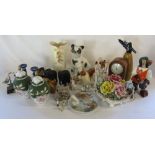 Various ceramics incs Wade whimsies Lady & the tramp and Capodimonte, mantle clock,