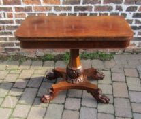 William IV/Victorian fold over breakfast table on a pedestal with 4 claw feet