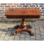 William IV/Victorian fold over breakfast table on a pedestal with 4 claw feet